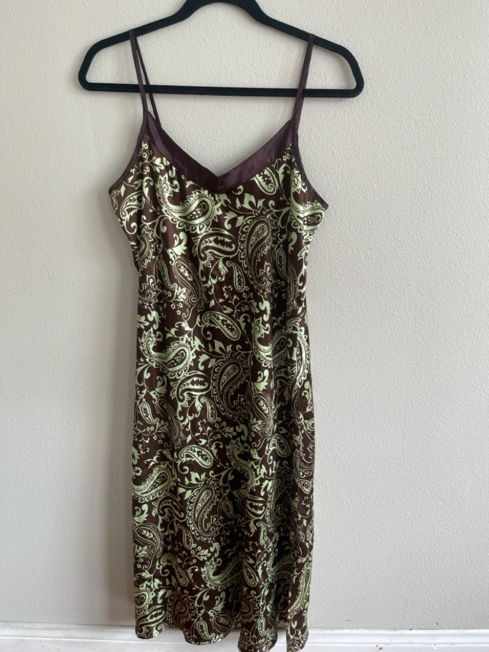 Brown & Light Green Paisley Slip Dress Size M